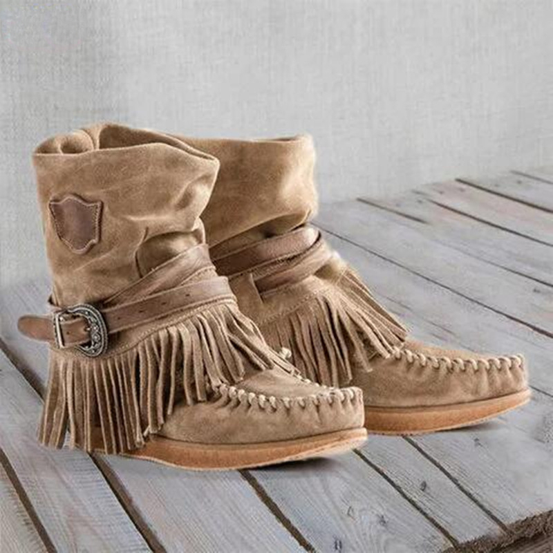 Sepatu Bot Wanita Rumbai Retro - Tasmota ulasan dan harga