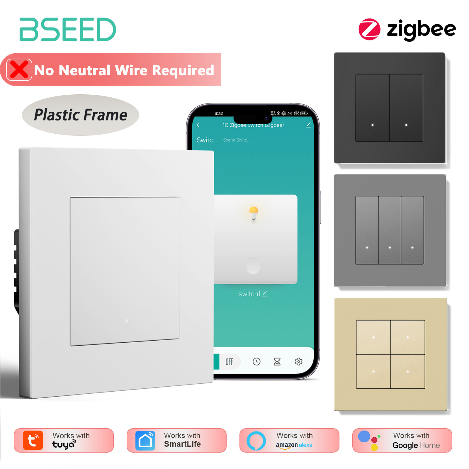 BSEED 1/2/3/4Gang Zigbee Light - Tuya 4 Channel ulasan dan harga